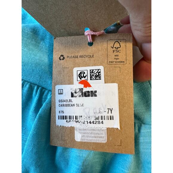 NEW Mini Boden Cross Back Pom Top Blue Sz 6-7 - Picture 5 of 8